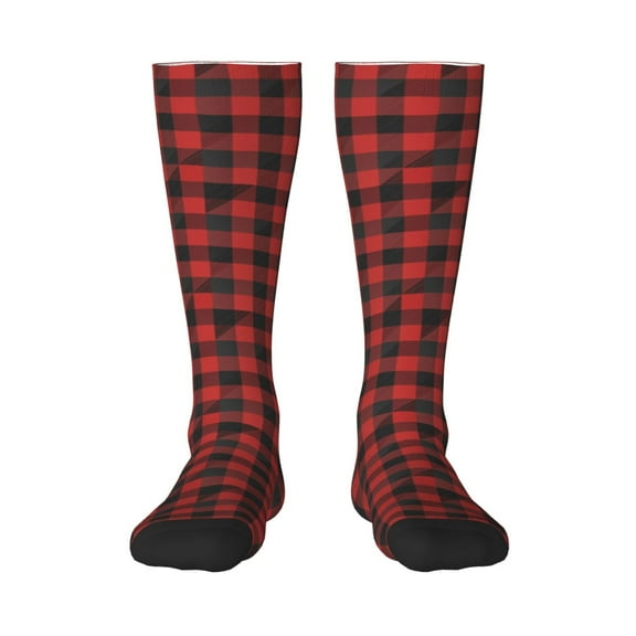Fotbe Red Black Plaid print Women's Men's Novelty Crew Socks Cotton Socks Knee High Socks for Walking,Running,Nurses,Pregnancy