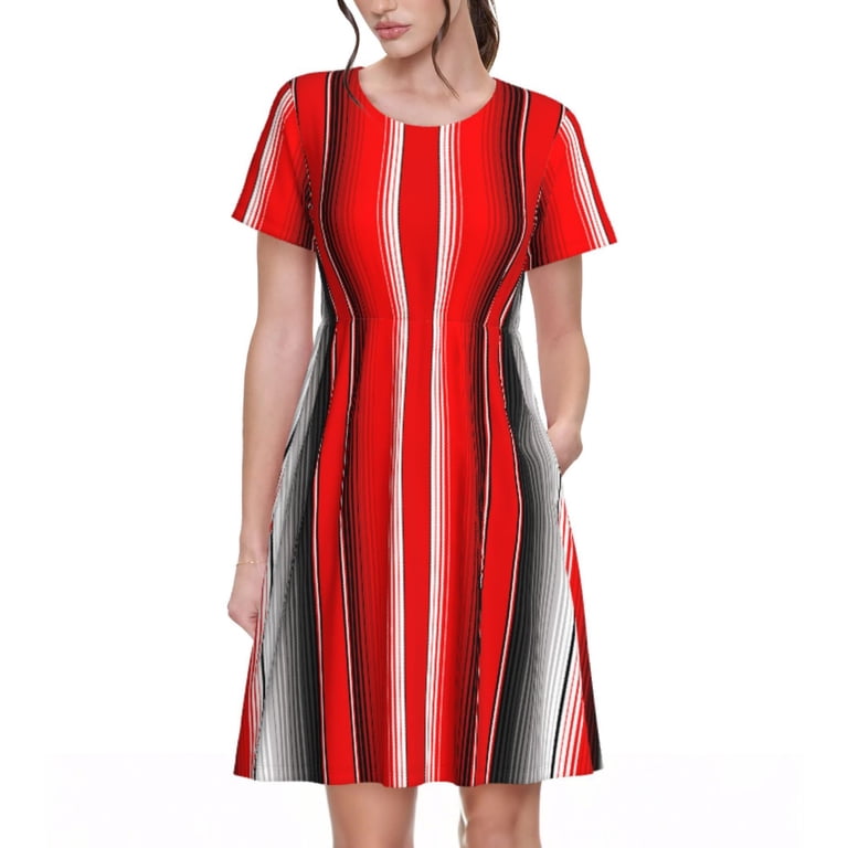 Fotbe Red Black and White Serape Blanket Stripes Pattern Dress Casual  Womens Fashion Short Sleeve Maxi Dress T Shirt Dress Striped Long Color  Block Maxi Dress - Walmart.com