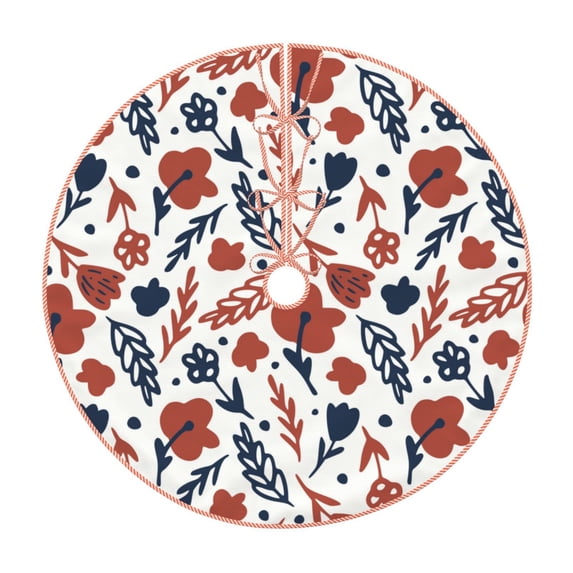 Fotbe Red Blue Leaves Pattern Christmas Tree Skirt, Tree Skirts Plush Christmas Decorations, Christmas Tree Skirts Xmas Decorations Holiday Party Decor-48"
