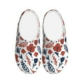 thumbnail image 1 of Fotbe Red Blue Leaves Pattern Women's Fuzzy Curly Fur Memory Foam Loafer Slippers Indoor Outdoor Slippers Winter Home Shoes-44/45, 1 of 7