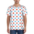 thumbnail image 1 of Fotbe Red Blue Polka Dots Baseball Jersey Shirt for Men and Women, Casual Short Sleeves Button Down T-Shirt-Small, 1 of 9