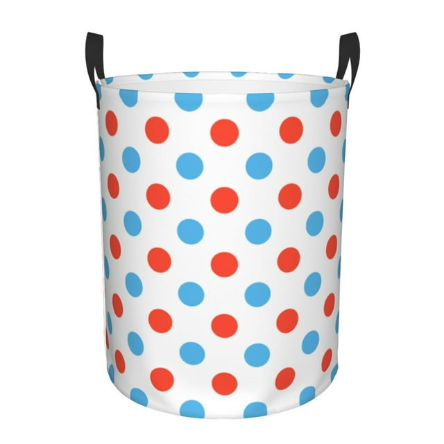 Fotbe Red Blue Polka Dots Laundry Basket with Handles, Waterproof Large