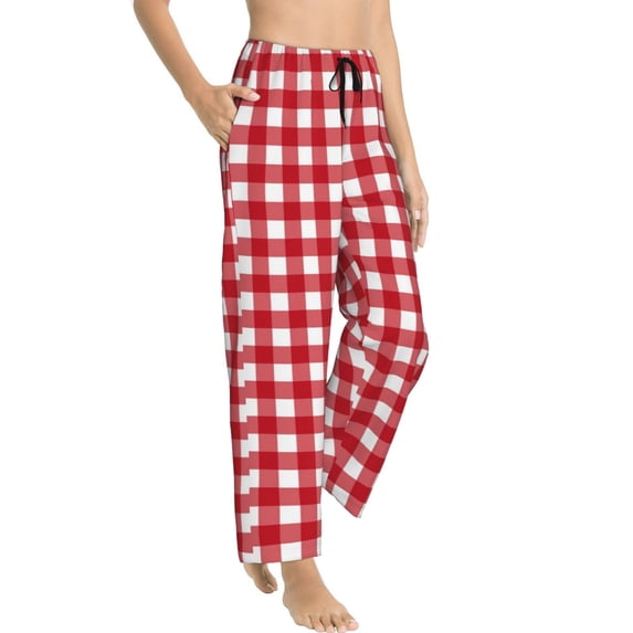 Fotbe Red Checkboard Women's Pajama Pants,Sleepwear Pants,Pj Bottoms Drawstring And Pockets-Medium