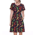 thumbnail image 1 of Fotbe Red Chili Pattern Dress Casual Womens Fashion Short Sleeve Maxi Dress T Shirt Dress Striped Long Color Block Maxi Dress, 1 of 6