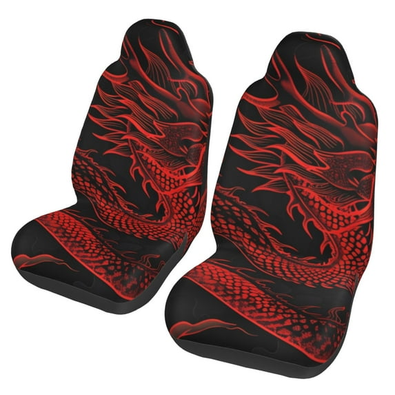 Fotbe Red Dragon On Black Pattern Automotive Seat Covers for Cars Trucks and SUVs – Car Seat Covers for Front Seats,Protective Seat Covers,Vehicle Seat Covers, Set of 2