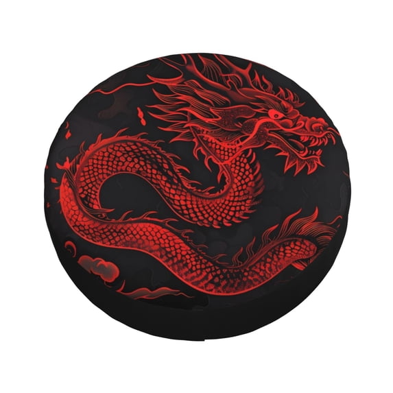 Fotbe Red Dragon On Black Spare Tire Cover Thickening Universal Fit for Jeep, Trailer, RV, SUV, Truck, Tough Tire Wheel Soft Cover-16 inch