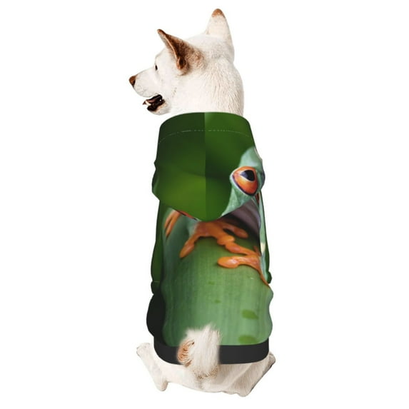 Fotbe Red-Eyed Tree Frog Print Small Dog Sweater Hoodies Pet Grey Hooded Soft Fleece Sweatshirts with Pocket Fall Winter Puppy Cat Sweaters Warm Clothes-XX-Large