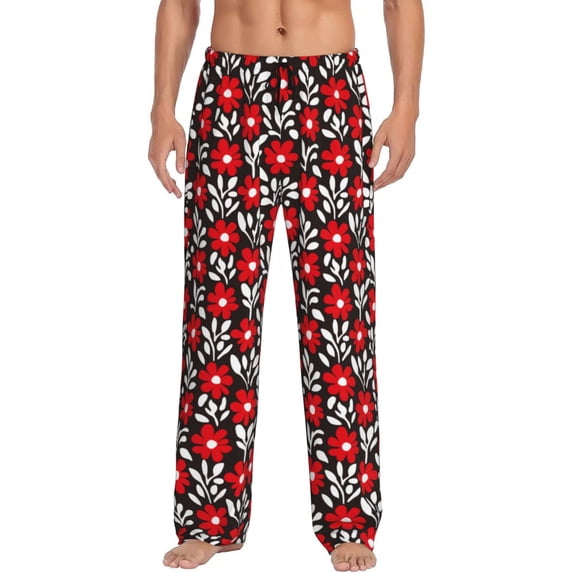 Fotbe Red Floral Men's Pajama Pants,Sleepwear Pants,Pj Bottoms Drawstring And Pockets-Medium