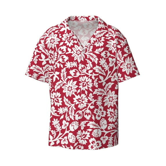 Fotbe Red Flowers print Short Sleeve Button Down Shirts for Men Casual Summer Beach Wrinkle Free Shirt-Small