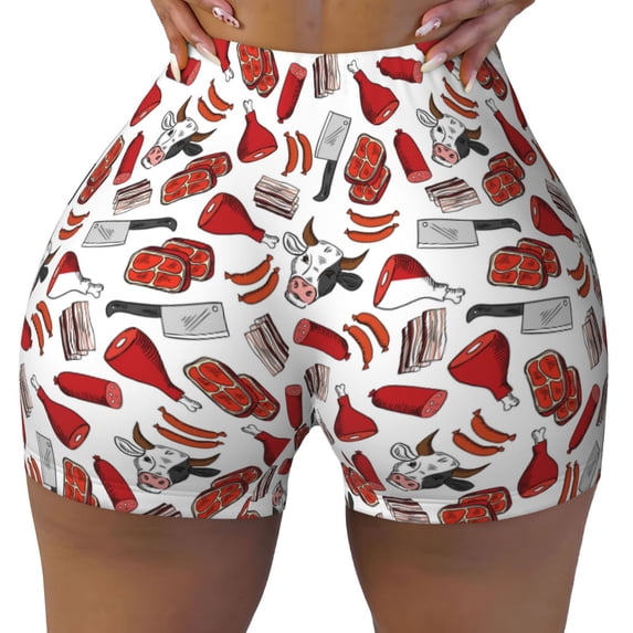 Fotbe Red Food Seamless Shorts, Womens Workout Shorts High Waist Stretch Booty Short for Gym/Yoga/Running/Biking-Medium