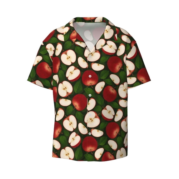 Fotbe Red Fruit print Short Sleeve Button Down Shirts for Men Casual Summer Beach Wrinkle Free Shirt-Small