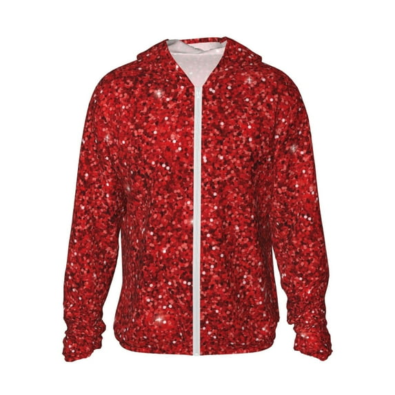 Fotbe Red Glitter Men's Women's UPF 50+ Sun Protection Jacket Hooded Cooling Shirt with Pockets Hiking Outdoor Performance-XX-Large