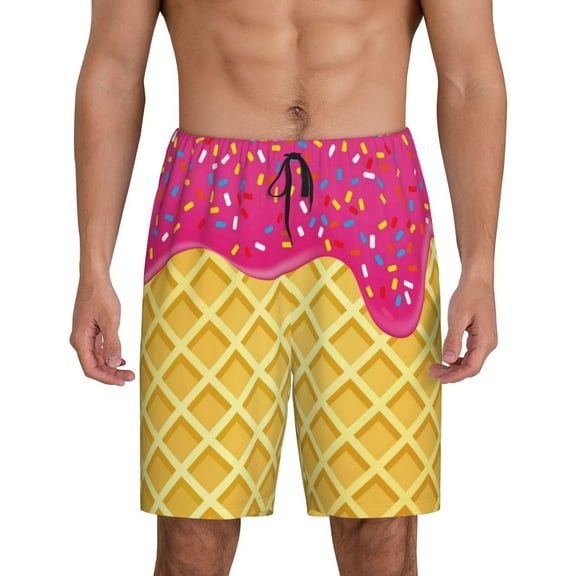 Fotbe Red Ice Cream Pajama Shorts for Men, Men's Pajama Bottoms, Sleepwear,Short Pajama Pants-Small