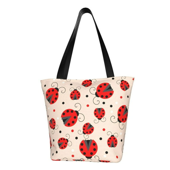 Fotbe Red Ladybug Pattern Beach Tote,Shoulder Handbag,Spacious Tote Bag,Lightweight Travel Bag,Versatile Shopping Bag