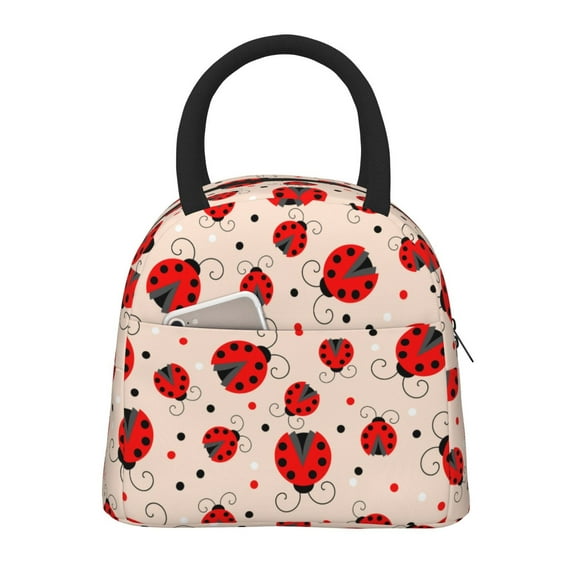 Fotbe Red Ladybug Pattern Lunch Bag, Insulated Lunch Box, Small Leakproof Cooler Food Lunch Containers Reusable High Capacity Lunch Tote Bags for Work, Travel, Outdoor