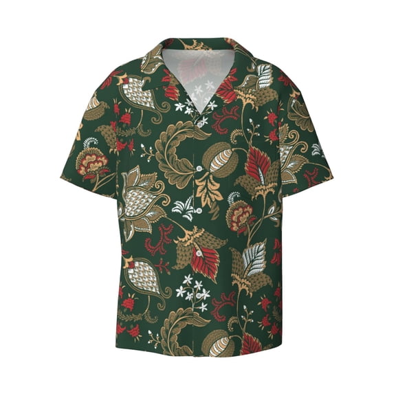 Fotbe Red Leaves print Short Sleeve Button Down Shirts for Men Casual Summer Beach Wrinkle Free Shirt-Medium