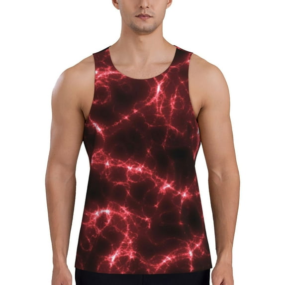 Fotbe Red Line Pattern Men's Quick Dry Workout Tank Top Gym Muscle Tee Fitness Bodybuilding Sleeveless T Shirt Breathable Workout Shirt-4X-Large
