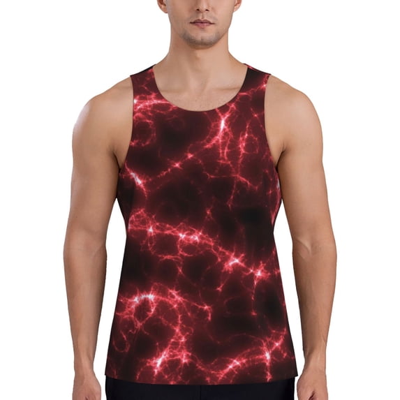 Fotbe Red Line Pattern Men's Quick Dry Workout Tank Top Gym Muscle Tee Fitness Bodybuilding Sleeveless T Shirt Breathable Workout Shirt-