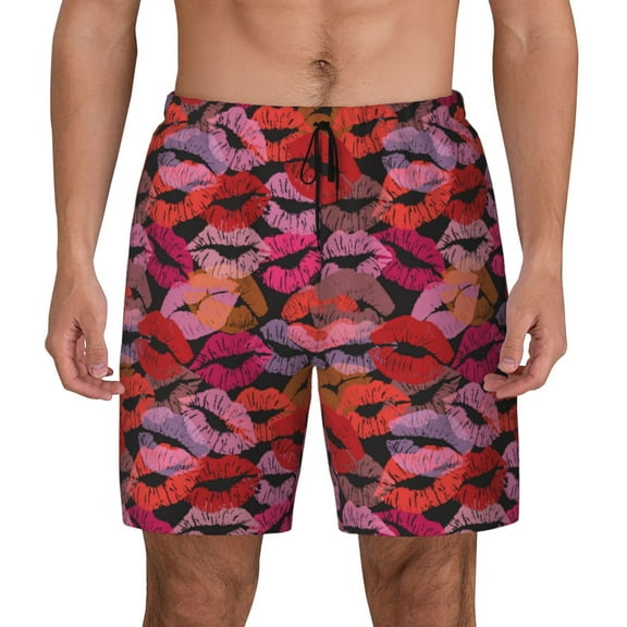 Fotbe Red Lips Kissing Men’s Swim Trunks Quick Dry Swim Shorts Board Shorts with Mesh Lining-XX-Large