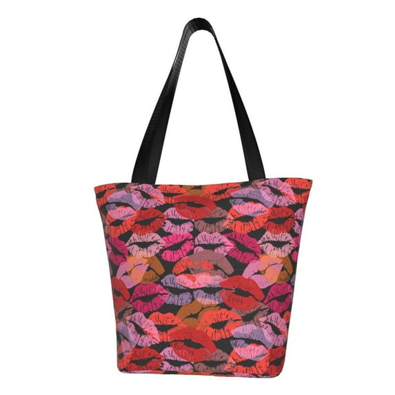 Fotbe Red Lips Kissing Pattern Beach Tote,Shoulder Handbag,Spacious Tote Bag,Lightweight Travel Bag,Versatile Shopping Bag