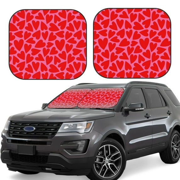 Fotbe Red Love Heart 2-Piece Car Windshield Sun Shade | Sun Blocker for Car Windshield | Foldable Automotive Interior Accessories for Sun Protection-Small
