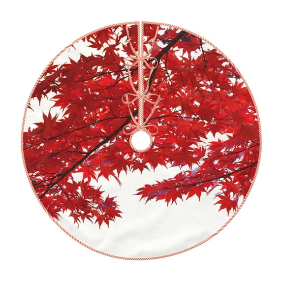 Fotbe Red Maple Leaf Pattern Christmas Tree Skirt, Tree Skirts Plush Christmas Decorations, Christmas Tree Skirts Xmas Decorations Holiday Party Decor-48"