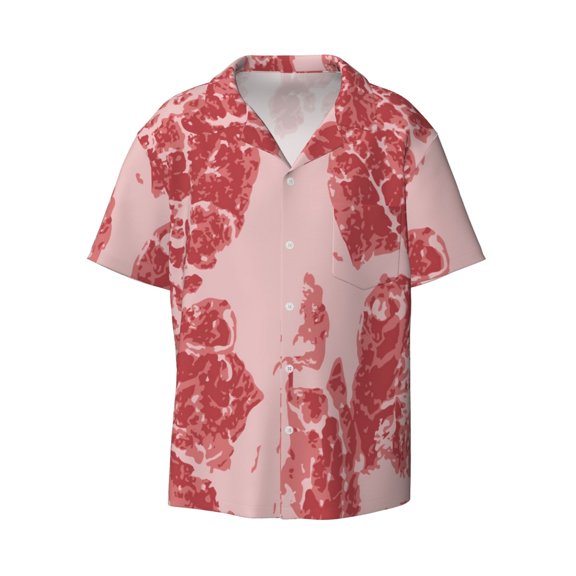 Fotbe Red Meat print Short Sleeve Button Down Shirts for Men Casual Summer Beach Wrinkle Free Shirt-Large