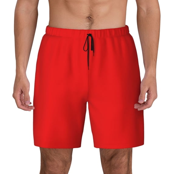 Fotbe Red Men’s Swim Trunks Quick Dry Swim Shorts Board Shorts with Mesh Lining-Large