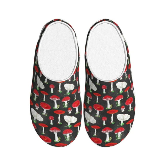 Fotbe Red Mushrooms Pattern Women's Fuzzy Curly Fur Memory Foam Loafer Slippers Indoor Outdoor Slippers Winter Home Shoes-44/45