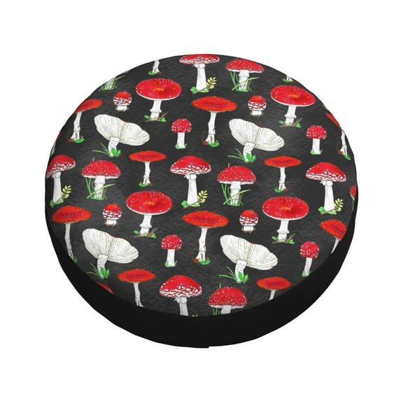 Fotbe Red Mushrooms Spare Tire Cover Thickening Universal Fit for Jeep, Trailer, RV, SUV, Truck, Tough Tire Wheel Soft Cover-17 inch