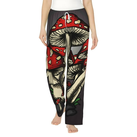 Fotbe Red Mushrooms Women's Pajama Pants,Sleepwear Pants,Pj Bottoms Drawstring And Pockets-Large