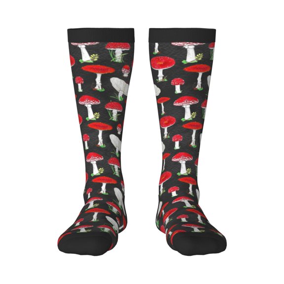 Fotbe Red Mushrooms print Women's Men's Novelty Crew Socks Cotton Socks Knee High Socks for Walking,Running,Nurses,Pregnancy