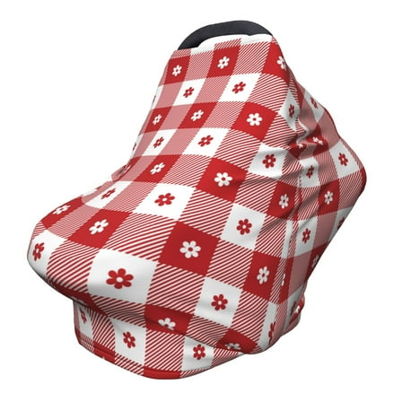 Fotbe Red Plaid Daisy Pattern Car Seat Covers for Babies, Nursing Breastfeeding Cover Infant Carseat Canopy, Soft Stretchy Carrier Cover