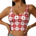 thumbnail image 1 of Fotbe Red Plaid Daisy Pattern Womens' Sports Bra Longline Wirefree Padded with Medium Support Sports Moisture-Wicking Workou Vest,Tank Top-Medium, 1 of 9