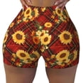 thumbnail image 1 of Fotbe Red Plaid Sunflower Seamless Shorts, Womens Workout Shorts High Waist Stretch Booty Short for Gym/Yoga/Running/Biking-Large, 1 of 9