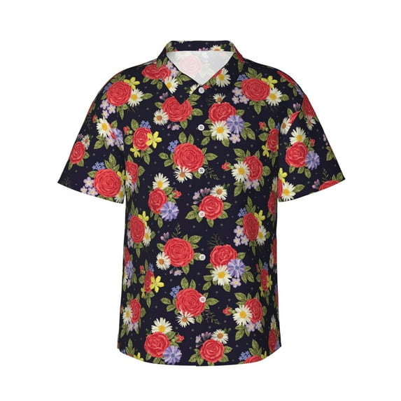 Fotbe Red Rose Flower Hawaiian Shirt for Men Unisex Summer Beach Casual Short Sleeve Cotton Linen Button Down Shirts-3X-Large