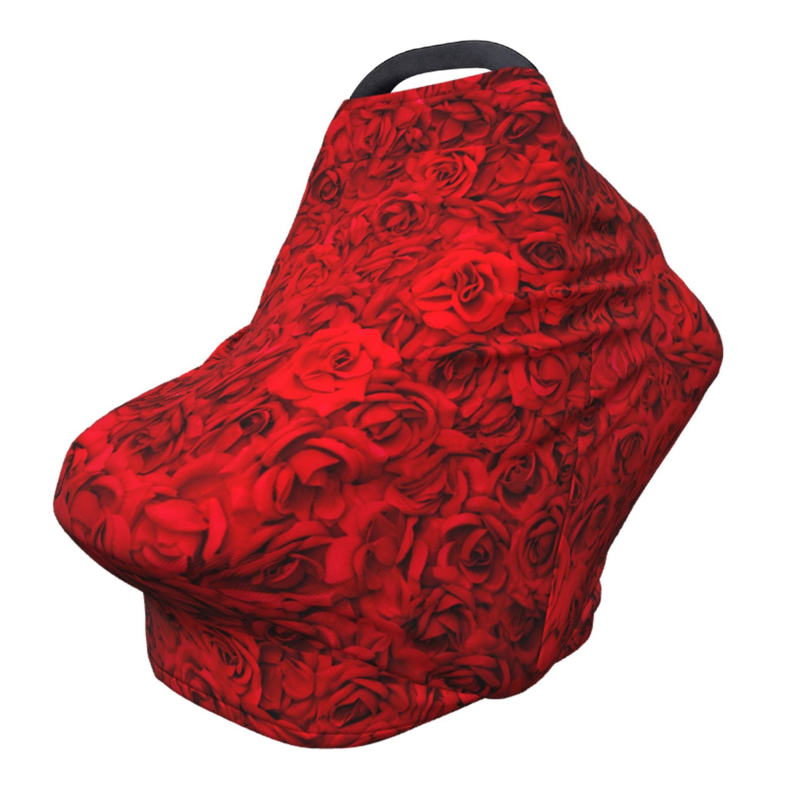 Fotbe Red Rose Pattern Car Seat Covers for Babies, Nursing Breastfeeding Cover Infant Carseat Canopy, Soft Stretchy Carrier Cover