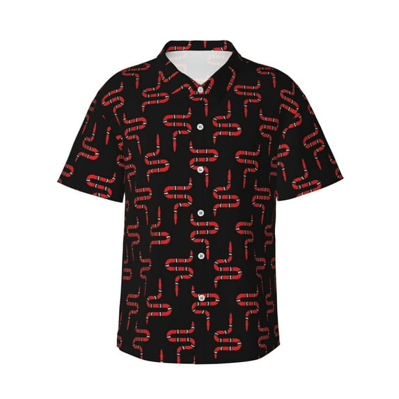 Fotbe Red Snake Hawaiian Shirt for Men Unisex Summer Beach Casual Short Sleeve Cotton Linen Button Down Shirts-Small