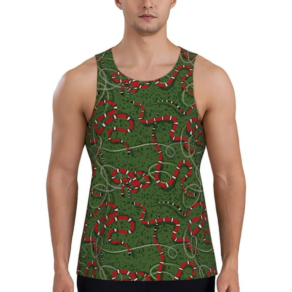 Fotbe Red Snake Pattern Men's Quick Dry Workout Tank Top Gym Muscle Tee Fitness Bodybuilding Sleeveless T Shirt Breathable Workout Shirt-XX-Large