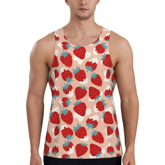 Fotbe Red Strawberry Pattern Men's Quick Dry Workout Tank Top Gym Muscle Tee Fitness Bodybuilding Sleeveless T Shirt Breathable Workout Shirt-4X-Large