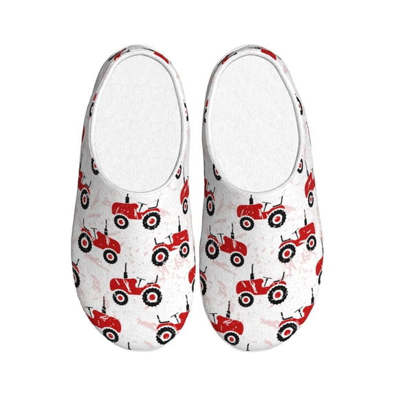 Fotbe Red Wheeled Tractors Pattern Women's Fuzzy Curly Fur Memory Foam Loafer Slippers Indoor Outdoor Slippers Winter Home Shoes-42/43