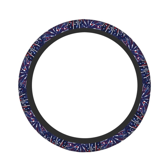 Fotbe Red White Blue Fireworks 1 for Steering Wheel Cover Universal 15 in Car Accessories for Men Women,Steering Wheel Protector Comfortable Protective Case for SUV Sedan Decor