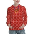 thumbnail image 1 of Fotbe Red White Snowflakes Pattern Womens Long Sleeve Hoodie, Pullover Hooded Sweatshirt, Kangaroo Pocket Hoodie with Eye-catching Drawstrings-XX-Large, 1 of 7