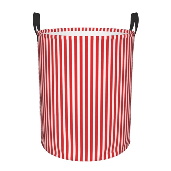 Fotbe Red And White Stripes Laundry Basket with Handles, Waterproof Large Laundry Hamper, Wash Bag for Corner Dorm, Rolling Laundry Basket with Handles-Small