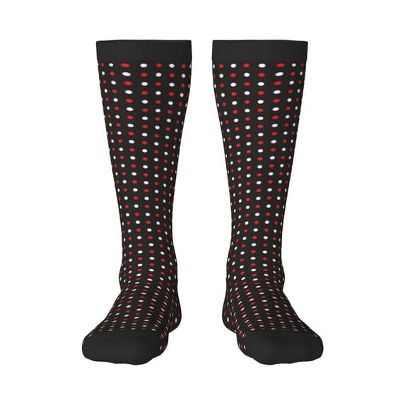 Fotbe Red and white polka dots print Women's Men's Novelty Crew Socks Cotton Socks Knee High Socks for Walking,Running,Nurses,Pregnancy