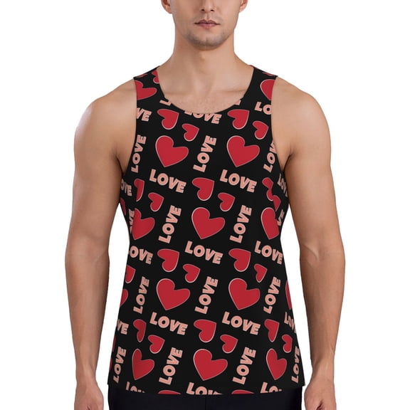 Fotbe Red heart and love Pattern Men's Quick Dry Workout Tank Top Gym Muscle Tee Fitness Bodybuilding Sleeveless T Shirt Breathable Workout Shirt-XX-Large