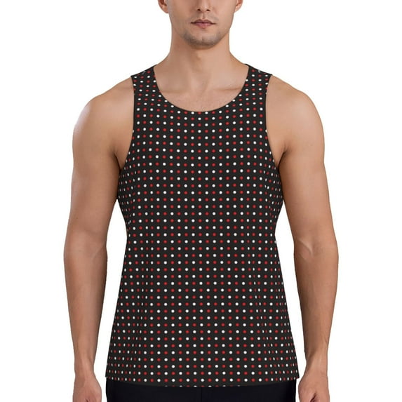Fotbe Red and white polka dots Pattern Men's Quick Dry Workout Tank Top Gym Muscle Tee Fitness Bodybuilding Sleeveless T Shirt Breathable Workout Shirt-Small