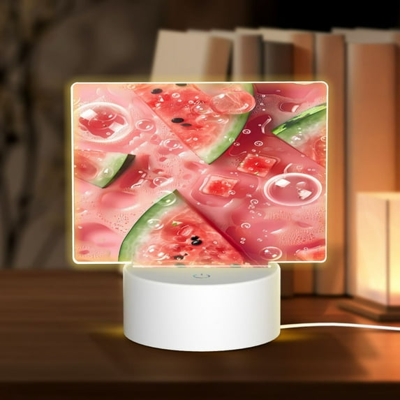 Fotbe Refreshing Watermelon Slices Pattern Acrylic Night Light Gift with 3 Color ModesTouch-Sensitive LED Lamp Perfect Gift for Mother's Day, Birthday, or Christmas