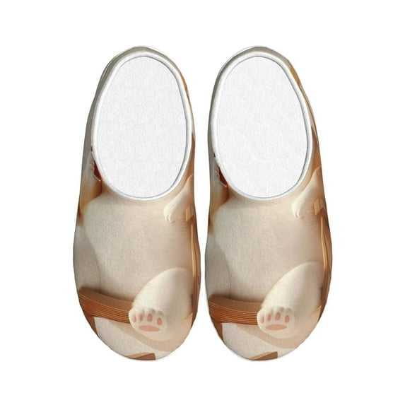 Fotbe Relaxing Cat With Tea Pattern Women's Fuzzy Curly Fur Memory Foam Loafer Slippers Indoor Outdoor Slippers Winter Home Shoes-37/38