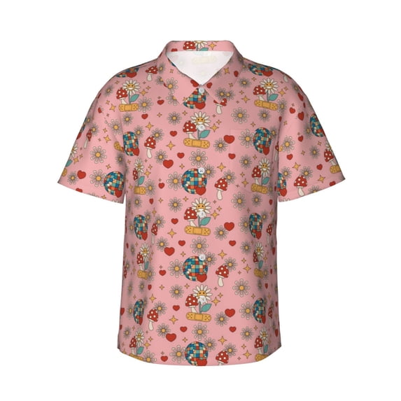 Fotbe Retro 70s 60s Hippie Flower Hawaiian Shirt for Men Unisex Summer Beach Casual Short Sleeve Cotton Linen Button Down Shirts-3X-Large
